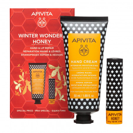 Apivita Coffret Creme Mãos Hidratante Intensivo 50ml + Cuidado Labial Mel 4,4g