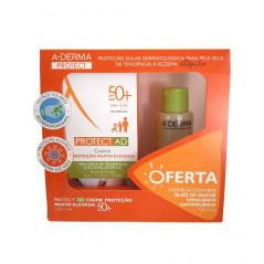 A-Derma Pack Protect AD Protetor Solar SPF50+ Creme Proteção Muito Elevada 150 ml + Exomega Control Óleo Duche 100ml