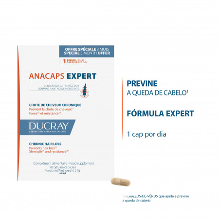 Ducray ANACAPS Expert Suplemento Alimentar Queda de Cabelo Crónica 90Caps